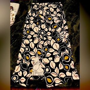 By Anthropologie Black, Yellow and~Brown Midi Skirt w\ Slit Size Medium, Lined.